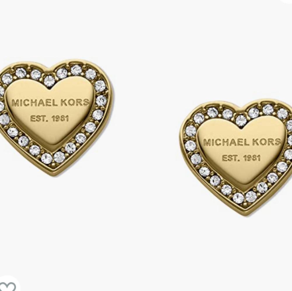 Michael Kors Crystal Heart Studs Earrings Gold Tone